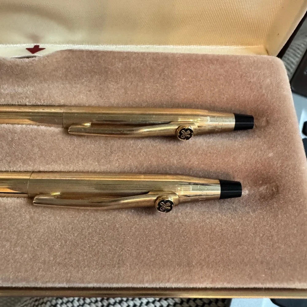 Cross 10KT Gold Filled Ballpoint Pen and 0.5mm Pencil Set GE Emblem Vtg 450105